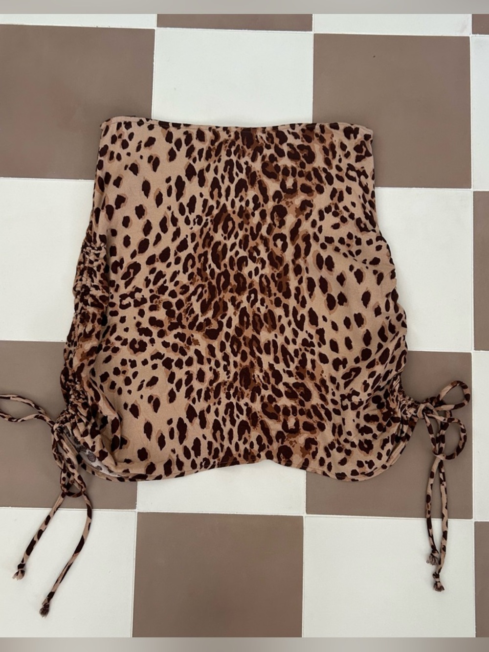 Reformation Leopard Print Ruched Drawstring Mini Skirt - Brown/Tan Size 6